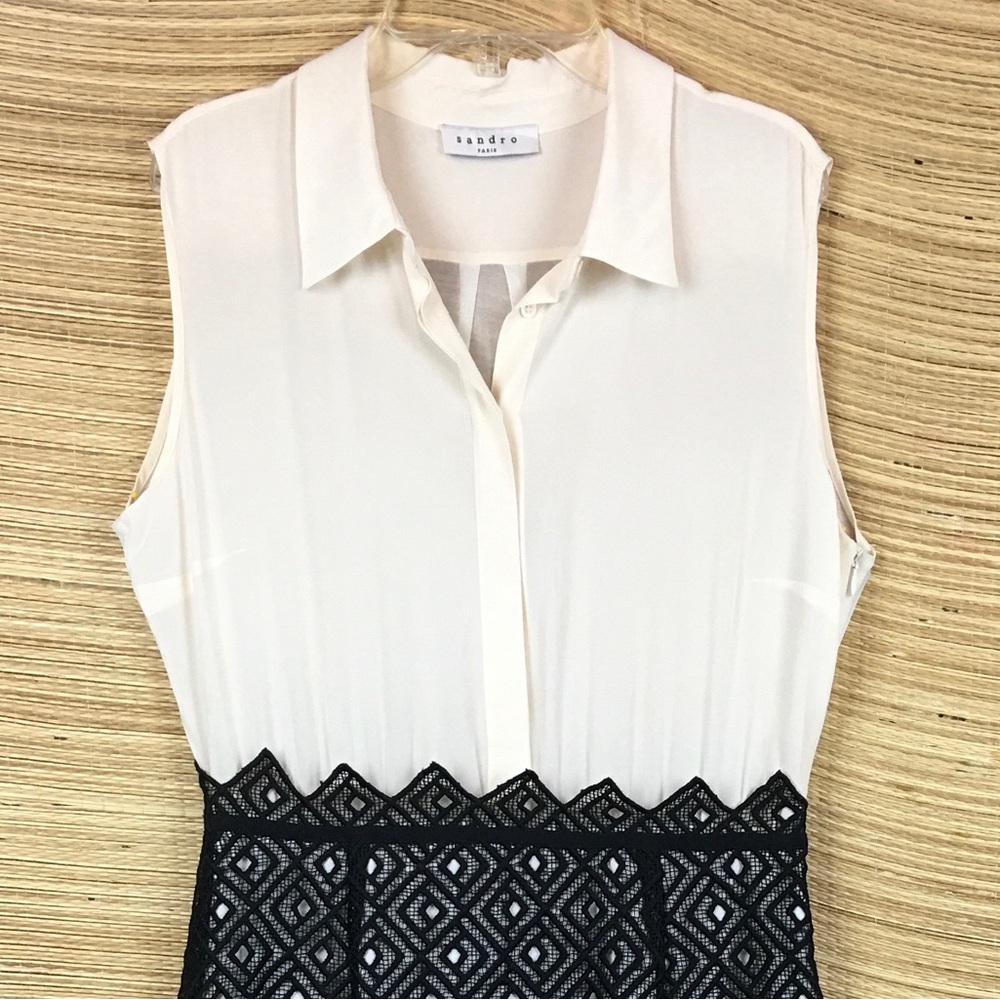 Sandro Silk-Blend Lace Midi Dress Button Front Elegant French Style Sz 3 (US L) - Picture 5 of 13